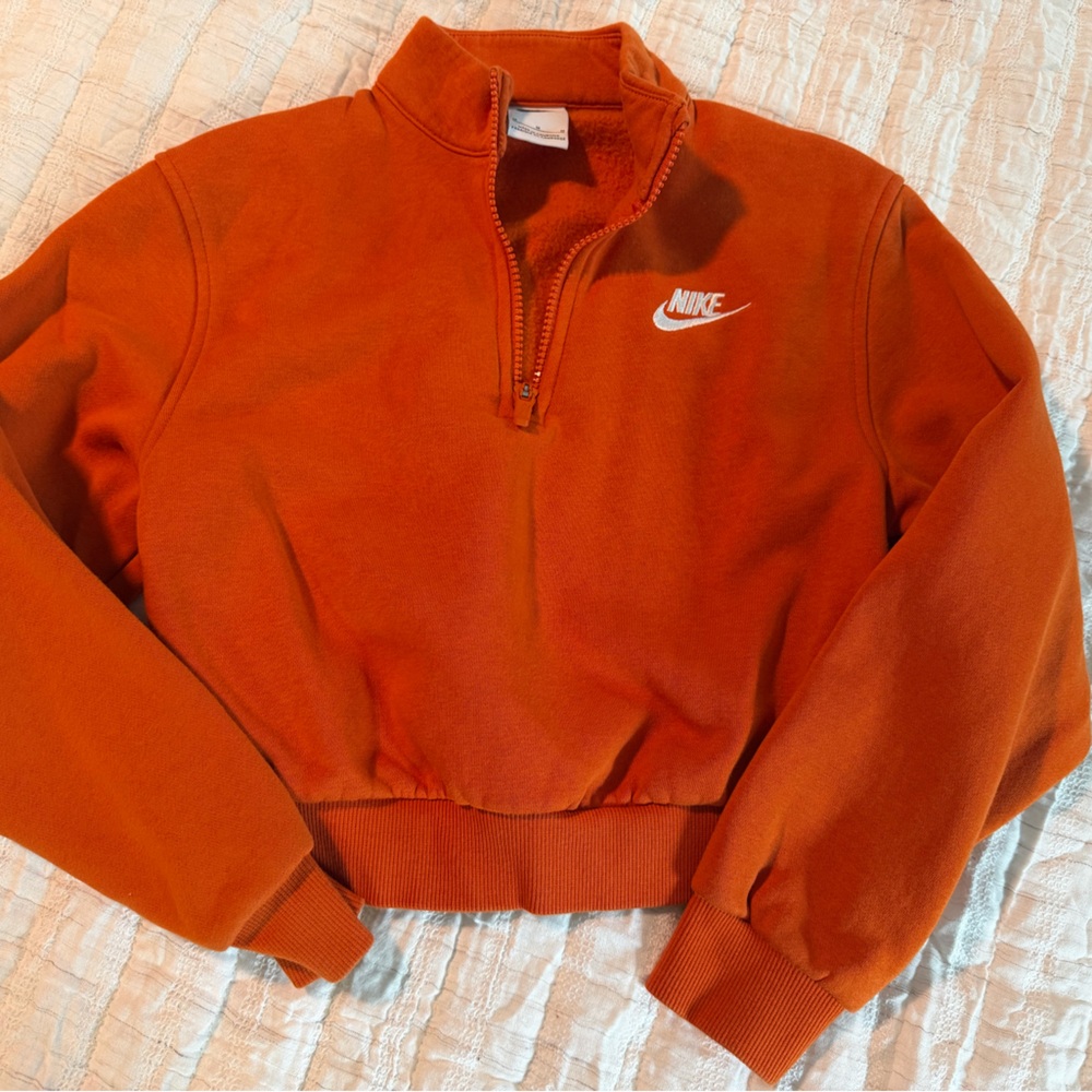 Nike Orange Cropped Quarter-Zip Pullover